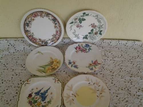 assorted lot of pretty vintage porcelain six cake side plates -- lot 2