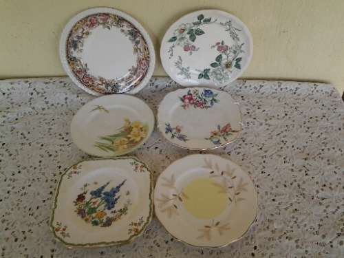 assorted lot of pretty vintage porcelain six cake side plates -- lot 2