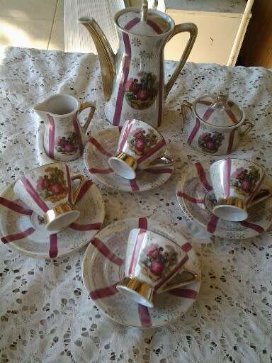 part vintage romantic scene porcelain coffee set