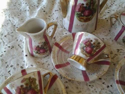 part vintage romantic scene porcelain coffee set