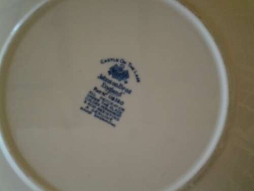 vintage blue and white Johnson brothers castle on the lake scene cake plate