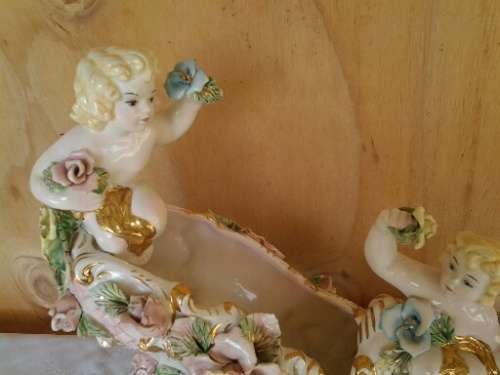 Capodimonte large decorated cherub inspired shoe ornament