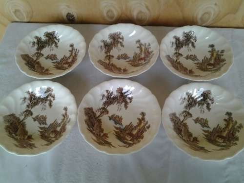 six stunning old mill scene porcelain Johnson brothers pudding bowls