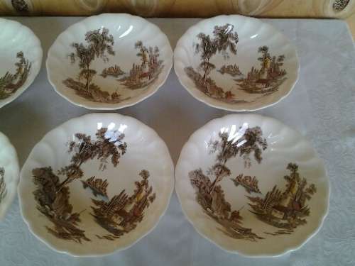 six stunning old mill scene porcelain Johnson brothers pudding bowls