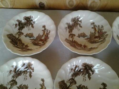 six stunning old mill scene porcelain Johnson brothers pudding bowls