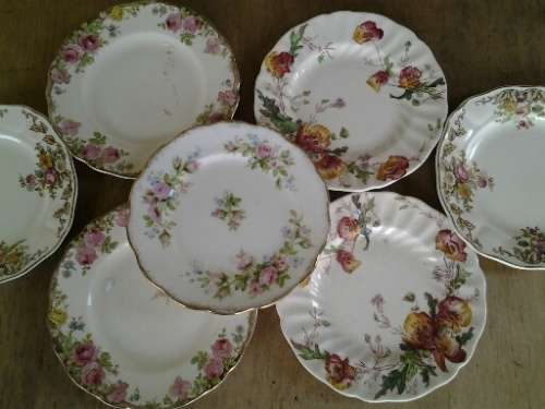 Assorted lot of pretty vintage odd six porcelain side plates