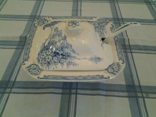small little blue and white vintage porcelain John Maddock and sons little sauce dish please note