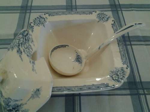 small little blue and white vintage porcelain John Maddock and sons little sauce dish please note