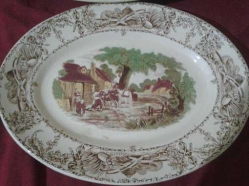 A pair of vintage porcelain Rural scene royal Staffordshire platters by clairce cliff