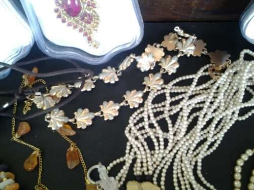 two wooden vintage storage trinket boxes filled with ladies costume jewelry