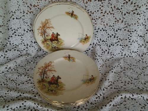 12x stunning bread porcelain Alfred Meakin vintage hunting scenes plates