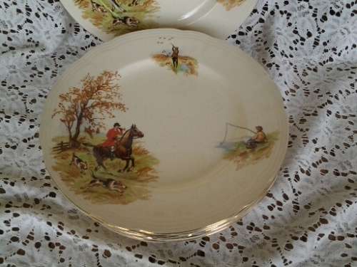 12x stunning bread porcelain Alfred Meakin vintage hunting scenes plates
