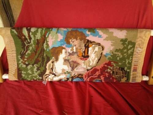 stunning vintage un finished romantic scene tapestry