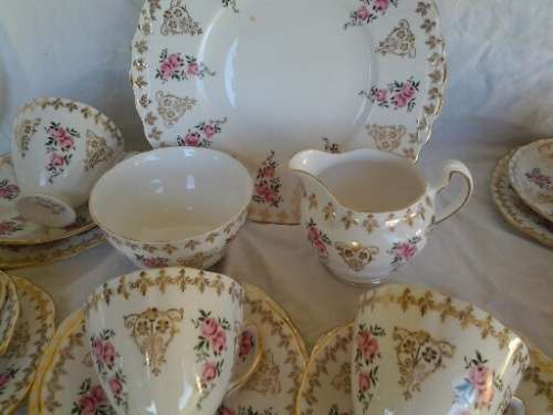 very pretty pink and Gold floral pattern Colclough china tea set