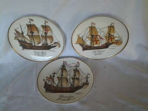 three  nice Heritage  collectable porcelain ship scene display wall plates