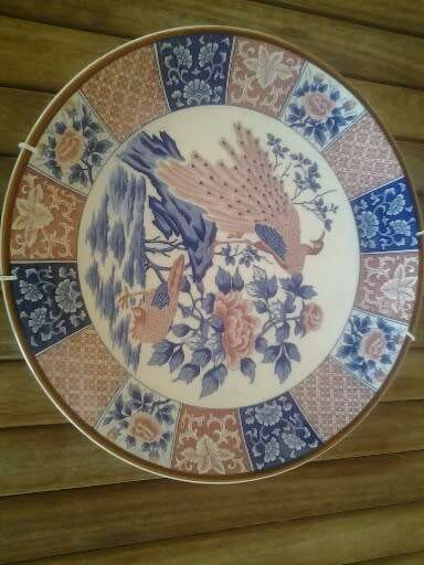 Large porcelain Imari peacock scene display plate