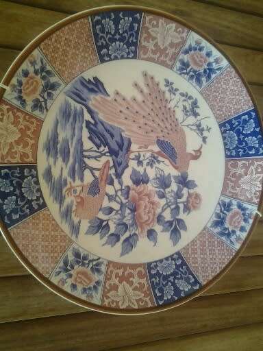 Large porcelain Imari peacock scene display plate