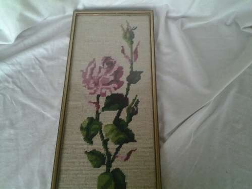 stunning vintage framed roses taperstry behind glass