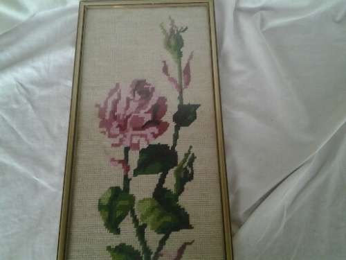 stunning vintage framed roses taperstry behind glass