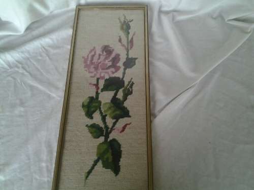 stunning vintage framed roses taperstry behind glass