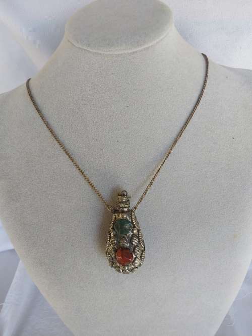 Stunning gemstone perfume bottle necklace