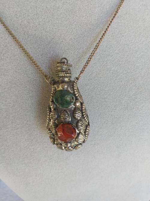 Stunning gemstone perfume bottle necklace