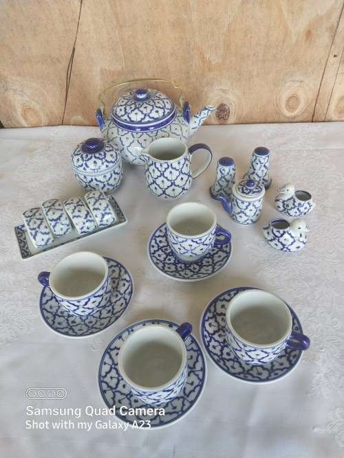 Blue and white oriental style tea set