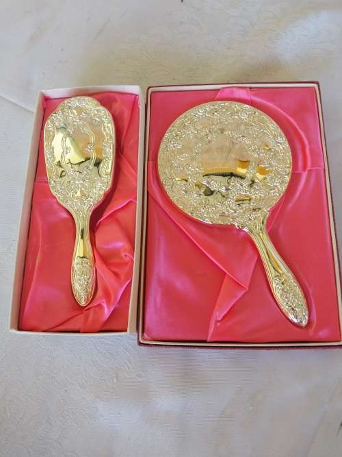 Sliver plated baby brush and mirror combo