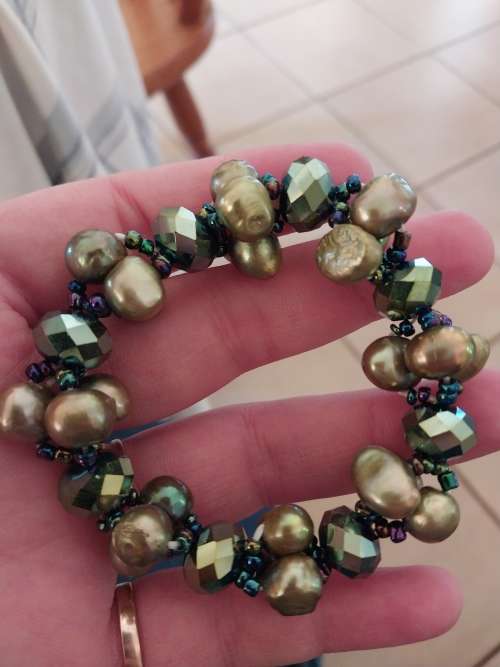 Green pearl and beaded