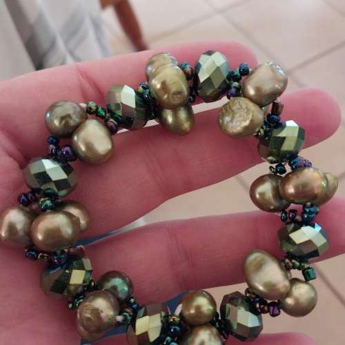 Green pearl and beaded