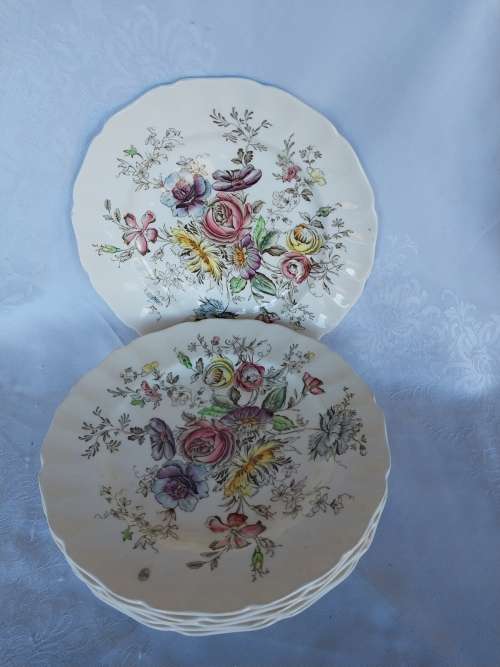 Set of six pretty Sheraton by Johnson Brothers dinner plates