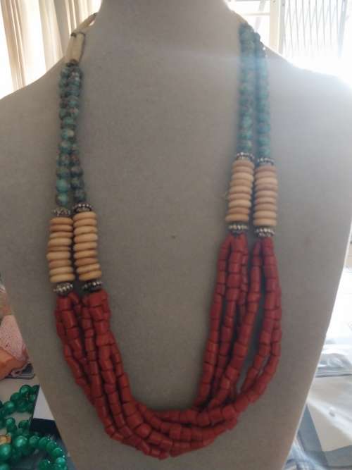 Coarl,turquoise..and bone necklace