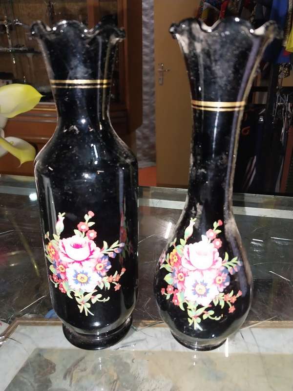 Two floarl glass vases