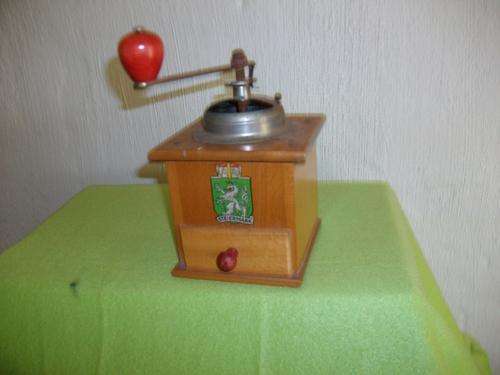 A wooden coffee grinder