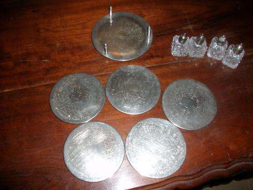 nice job lot of sliver plated coasters with salt and peppers set