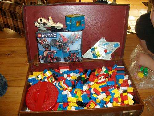 Lots of lego in a old leather case