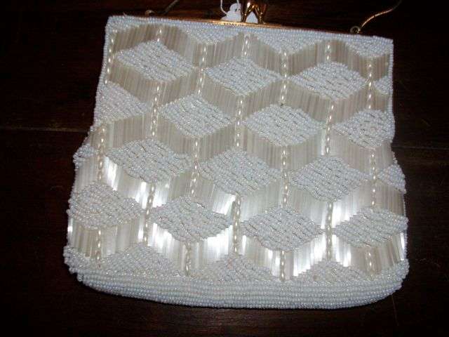 Lovely vintage style white beaded bag