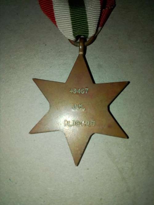 WWII Italy Star to JH Blignaut 43467