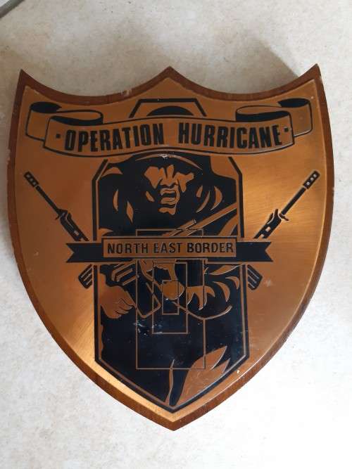 Rhodesian Op Hurricane Copper and Wood Commemorative plaque