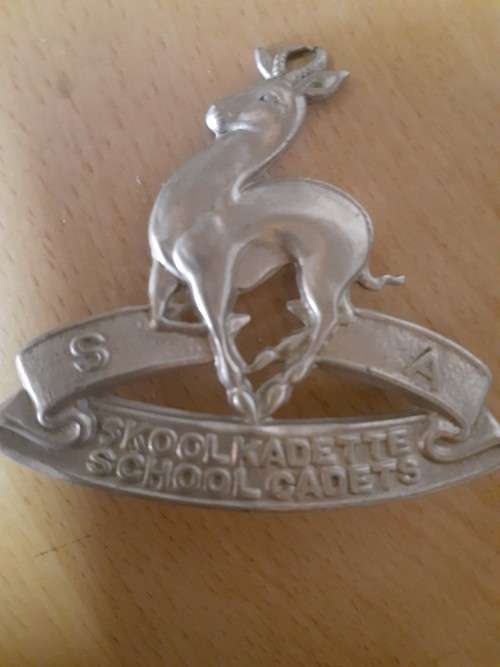 South African `SA School Cadets` large cap badge.