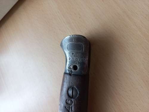 1907 Lee Enfield Wilkinson Bayonet, scabbard painted for N Africa, Mangrovite 41 on scabbard