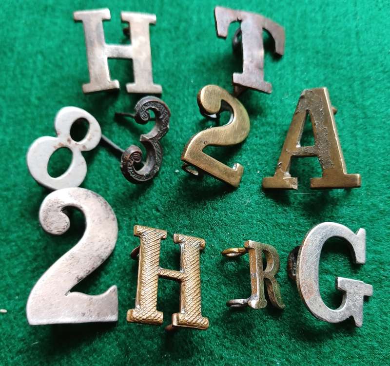 Selection of 10 Military brass & WM numbers and letters