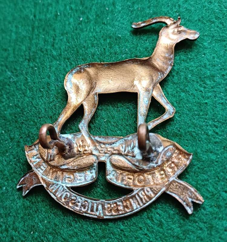 UDF Pretoria Regt, Princess Alice`s Own, brass Helmet & Cap badge. worn 1931 - 43. Owen 675