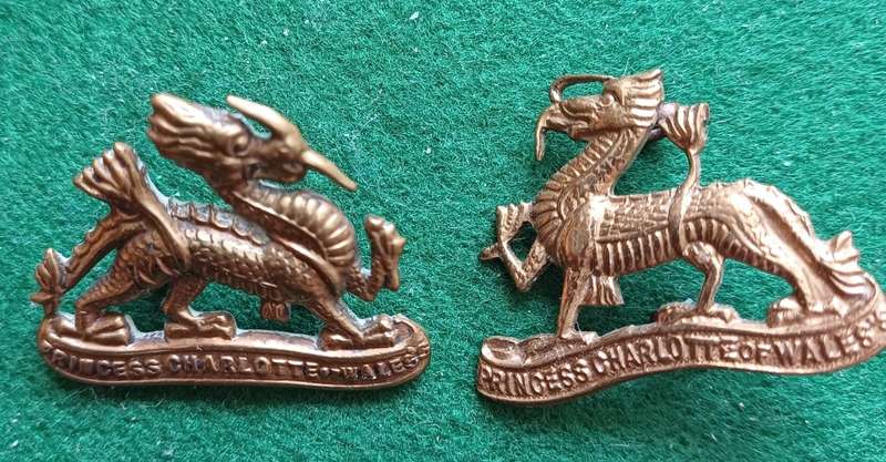 British Army, Princess Charlotte`s Own Berkshire Regt brass collars pair