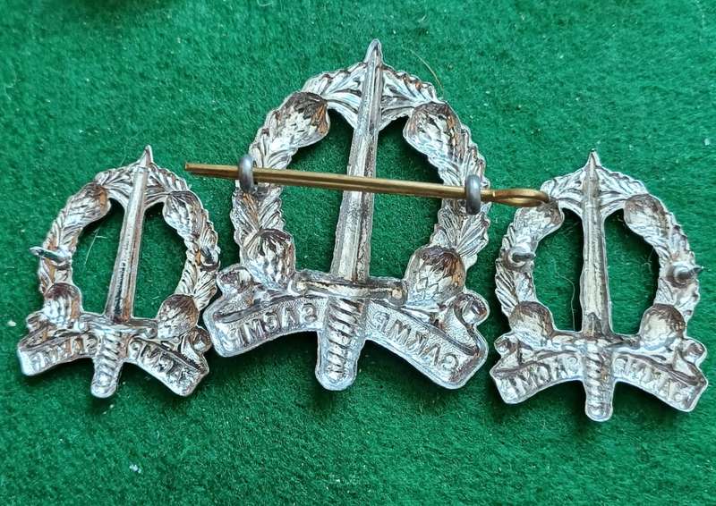 SA Corps of Military Police chrome cap and collar badges pair
