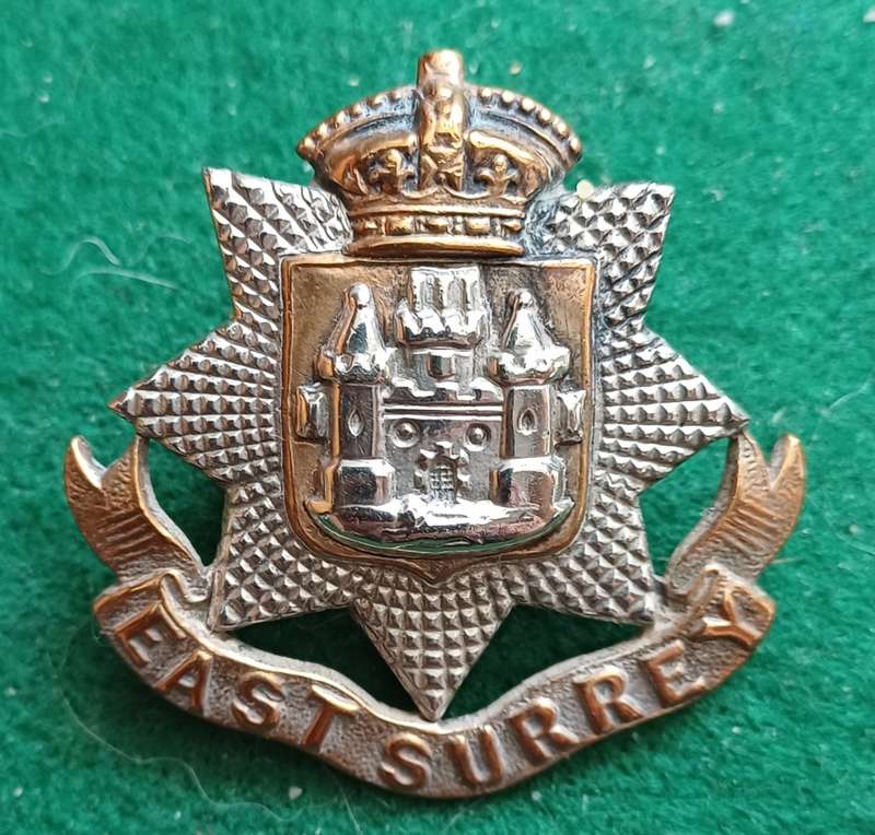 British Army, East Surrey Regt Officers BiM QVC cap badge, Victorian with lugs, possibly silver