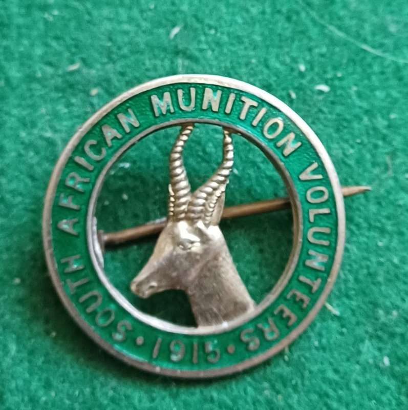 SA WWI South African Munition Volunteer, 1915, silver & enamel Sweetheart Brooch