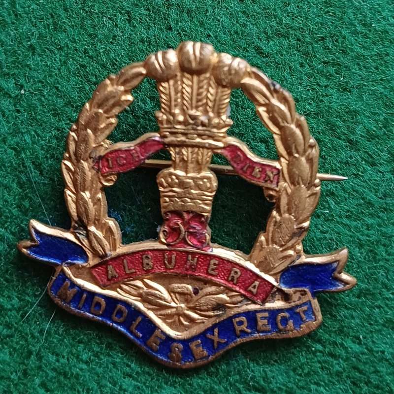 British Army, Middlesex Regt brass & enamel sweetheart badge