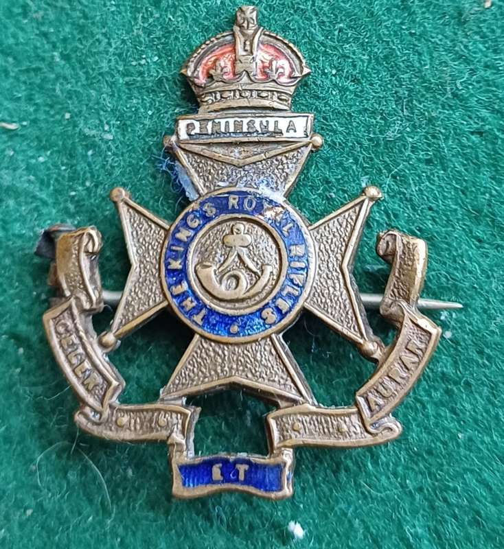 British Army, the King's Royal Rifle Corps, brass & enamel Sweetheart badge