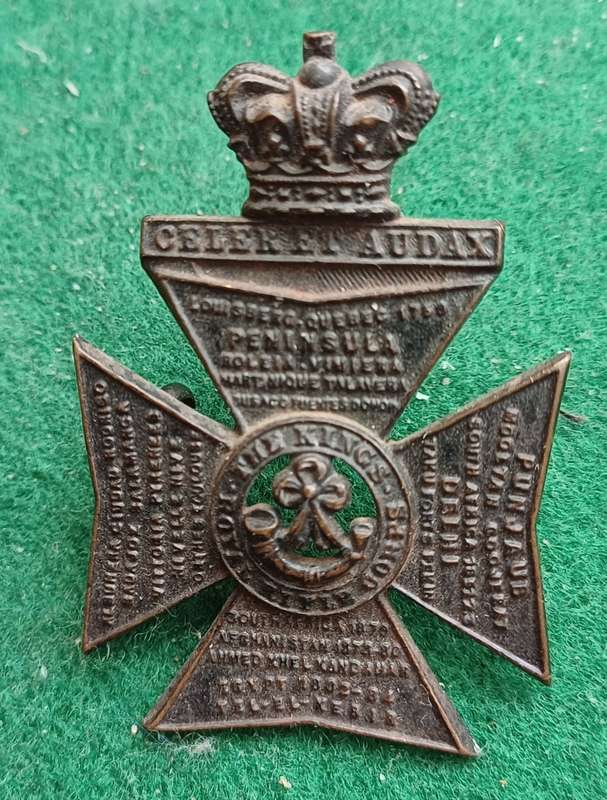 British Army, King's Royal Rifle Corps QVC blackened badge
